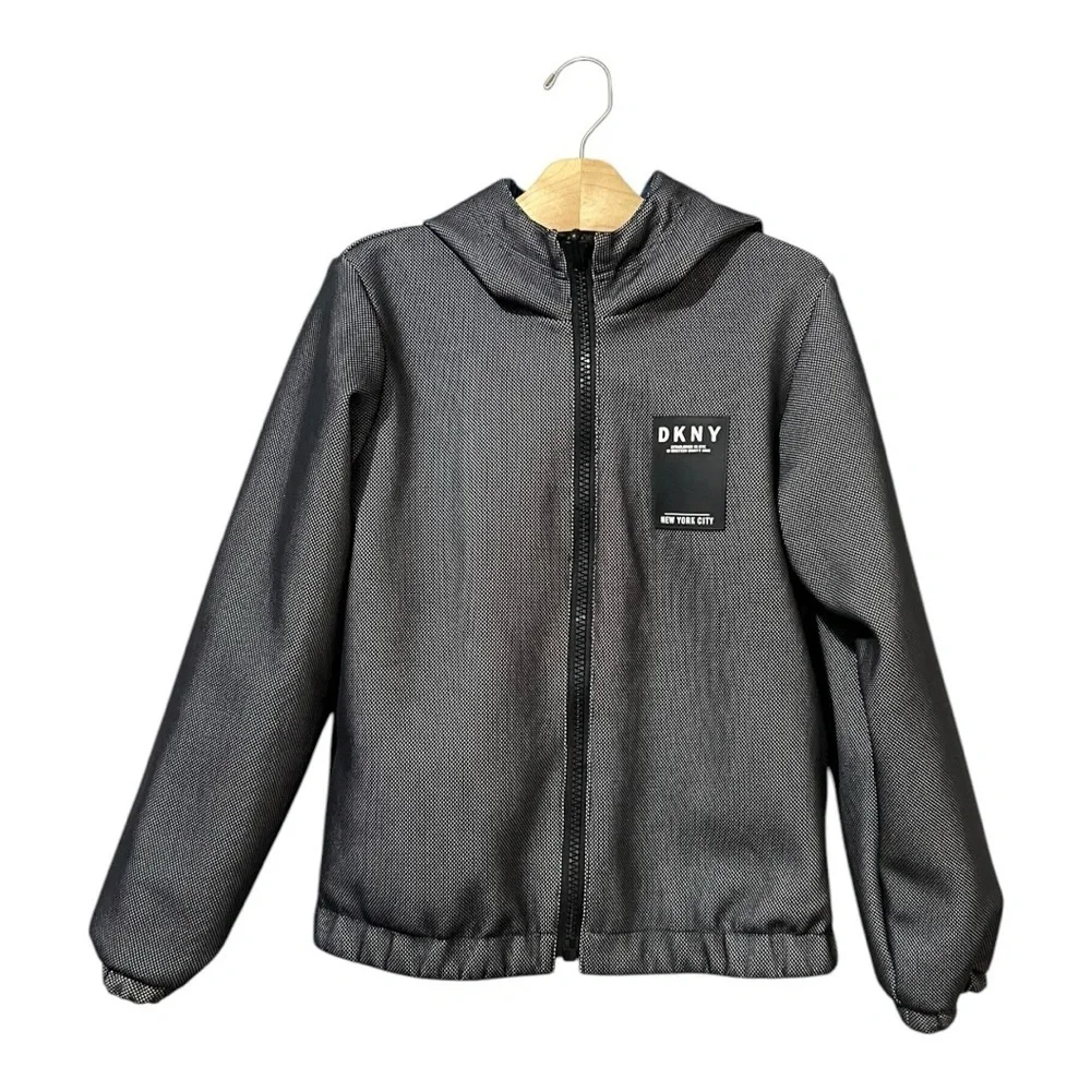 DKNY Reversible Windbreaker Jacket Boys Size 10 Spell Out Color Block